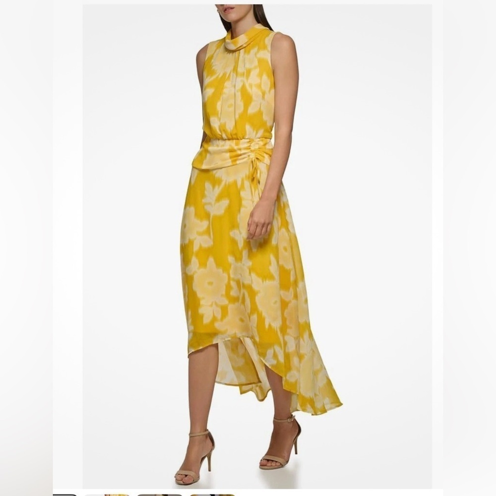 Karl Lagerfeld Yellow Floral High Low Dress
